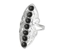 LCDIUDIU 7 Chakra Stone Rings, Large Silver Hollow Flower Setting Round Beads Natural Energy Stone Ring Open Adjustable Finger Circlet Thumb Band Jewelry Gift for Women Her Black Agate