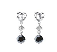 LCDIUDIU 925 Sterling Silver Dangle Earrings for Women,Heart Inlaid Double Round Clear Cut Zircon Earrings Hypoallergenic Dangling Studs Pendant Birthstone Gem Jewelry Gift Black