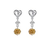 LCDIUDIU 925 Sterling Silver Dangle Earrings for Women,Heart Inlaid Double Round Clear Cut Zircon Earrings Hypoallergenic Dangling Studs Pendant Birthstone Gem Jewelry Gift Champagne