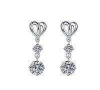 LCDIUDIU 925 Sterling Silver Dangle Earrings for Women,Heart Inlaid Double Round Clear Cut Zircon Earrings Hypoallergenic Dangling Studs Pendant Birthstone Gem Jewelry Gift Clear