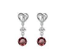LCDIUDIU 925 Sterling Silver Dangle Earrings for Women,Heart Inlaid Double Round Clear Cut Zircon Earrings Hypoallergenic Dangling Studs Pendant Birthstone Gem Jewelry Gift Red
