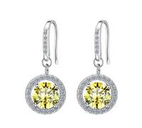 LCDIUDIU 925 Sterling Silver Dangle Earrings for Women, Hollow Circle Inlaid Pink 5Mm Round Cut Zirconia Dangling Earrings Hypoallergenic Ear Hooks Pendant Birthstone Gem Jewelry Gift Yellow