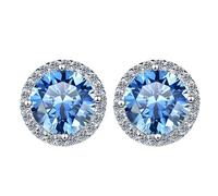 LCDIUDIU 925 Sterling Silver Earring Stud, Hollow Circle Inlay 5Mm Round Cut Zircon Small Studs Hypoallergenic Birthstone Earrings Gem Jewelry Gift for Women Wife Mom Blue