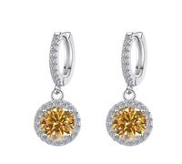 LCDIUDIU 925 Sterling Silver Hoop Earrings, Circle Dangling Round 6.5Mm Cut Zircon Dangle Hypoallergenic Hinged Earrings Birthstone Gem Jewelry Gift for Wedding Birthday Champagne