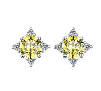 LCDIUDIU 925 Sterling Silver Hoop Earrings, Circle Hinged Dangling Flowers Inlaid Round Purple 5Mm Cut Zircon Hypoallergenic Dangle Earrings Birthstone Gem Jewelry Gift for Women Wife Mom Yellow
