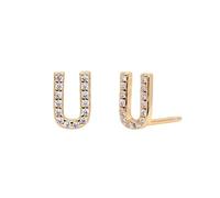 LCDIUDIU 925 Sterling Silver Initials Small Earrings, 18K Gold Plated Hypoallergenic 26 Letter A-Z Initial Earrings for Women 5A Zirconia Jewellery Gifts Birthday Valentine'S Day Gold U