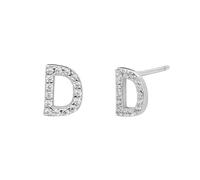 LCDIUDIU 925 Sterling Silver Initials Small Earrings, 18K Gold Plated Hypoallergenic 26 Letter A-Z Initial Earrings for Women 5A Zirconia Jewellery Gifts Birthday Valentine'S Day Silver D
