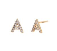 LCDIUDIU 925 Sterling Silver Initials Small Earrings, 18K Gold Plated Hypoallergenic 26 Letter A-Z Initial Earrings for Women 5A Zirconia Jewellery Gifts Birthday Valentine'S Day Gold A
