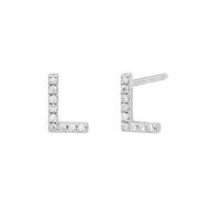 LCDIUDIU 925 Sterling Silver Initials Small Earrings, 18K Gold Plated Hypoallergenic 26 Letter A-Z Initial Earrings for Women 5A Zirconia Jewellery Gifts Birthday Valentine'S Day Silver L