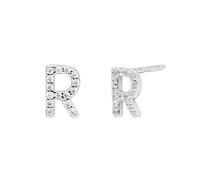 LCDIUDIU 925 Sterling Silver Initials Small Earrings, 18K Gold Plated Hypoallergenic 26 Letter A-Z Initial Earrings for Women 5A Zirconia Jewellery Gifts Birthday Valentine'S Day Silver R