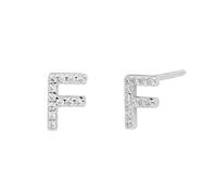 LCDIUDIU 925 Sterling Silver Initials Small Earrings, 18K Gold Plated Hypoallergenic 26 Letter A-Z Initial Earrings for Women 5A Zirconia Jewellery Gifts Birthday Valentine'S Day Silver F