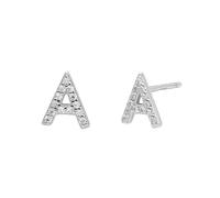 LCDIUDIU 925 Sterling Silver Initials Small Earrings, 18K Gold Plated Hypoallergenic 26 Letter A-Z Initial Earrings for Women 5A Zirconia Jewellery Gifts Birthday Valentine'S Day Silver A
