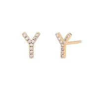 LCDIUDIU 925 Sterling Silver Initials Small Earrings, 18K Gold Plated Hypoallergenic 26 Letter A-Z Initial Earrings for Women 5A Zirconia Jewellery Gifts Birthday Valentine'S Day Gold Y
