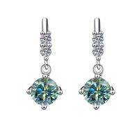 LCDIUDIU 925 Sterling Silver Moissanite Dangle Earrings, Round 5Mm Cut Cubic Zirconia Hypoallergenic Dangling Studs Pendant Birthstone Gem Jewelry Gift for Women Wife Mom Green