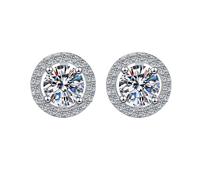 LCDIUDIU 925 Sterling Silver Moissanite Earring Stud Flat Back Helix, Green Hollow Circle Inlaid 5Mm Round Cut Diamond Studs Hypoallergenic Birthstone Gem Jewelry Gift for Women Clear