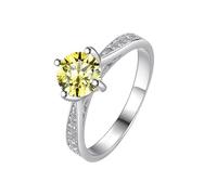 LCDIUDIU 925 Sterling Silver Moissanite Rings for Women, 1Ct Round Cut Olive Green Moissanite Promise Ring Finger Circlet Thumb Band Gemstone Jewelry Gift with Wedding Birthday Yellow