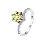 LCDIUDIU 925 Sterling Silver Moissanite Rings for Women, Heart Shape Inlay 1Ct Cut Moissanite Promise Ring Finger Circlet Thumb Band Gemstone Jewelry Gift with Wedding Birthday Yellow