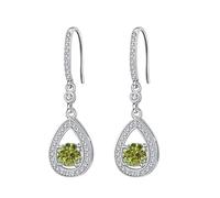 LCDIUDIU 925 Sterling Silver Moissanite Teardrop Dangle Earrings, Water Drop Hollow Inlay 5Mm Round Cut Zircon Dangling Ear Hooks Pendant Birthstone Gem Hypoallergenic Jewelry Gift Olive Green