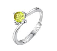 LCDIUDIU 925 Sterling Silver Rings for Women,5Mm/6Mm Brilliant Cut Solitaire Gemstone Engagement Rings for Women Silver Infinity Band Adjustable Anniversary Promise Wedding Band Peridot 5Mm
