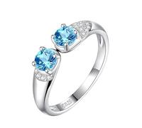LCDIUDIU 925 Sterling Silver Rings for Women,Brilliant Cut Double Natural Gemstone Ring for Women Silver Cubic Zirconia Open Band Eternity Anniversary Engagement Wedding Band for Her Topaz