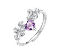 LCDIUDIU 925 Sterling Silver Rings for Women,Heart Shaped Natural Topaz Amethyst Ruby Solitaire Engagement Ring for Women Cz Star Planet Band Adjustable Anniversary Wedding Promise Band Amethyst