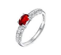 LCDIUDIU 925 Sterling Silver Rings for Women,Natural Gemstone Half Eternity Ring for Women Silver Birthstone Cubic Zirconia Band Adjustable Anniversary Wedding Engagement Band for Her Gift Ruby