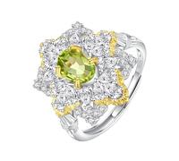 LCDIUDIU 925 Sterling Silver Rings for Women,Oval Cut Natural Gemstone Genuine Sky Blue Topaz/Ruby Ring for Women Silver Flower Band Statement Cocktail Eternity Thumb Band for Her Gift Peridot