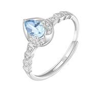 LCDIUDIU 925 Sterling Silver Rings for Women,Pear-Shaped Cut Natural Gemstone Rings for Women Silver Cz Band Adjustable Teardrop Halo Engagement Promise Wedding Band for Her Gift Topaz