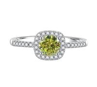 LCDIUDIU 925 Sterling Silver Rings for Women, Round Square Inlay 1Ct Moissanite Ring Adjustable Open Finger Circlet Thumb Band Gemstone Jewelry Gift for Wedding Birthday Olive Green