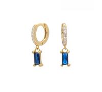 LCDIUDIU 925 Sterling Silver Sleeper Small Hoop Earrings, Hypoallergenic 18K Gold Plated with Cut Square Zircon Dangle Drop Huggies Earrings Elegant Cartilage Jewelry Gift Gold Blue Zircon