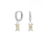 LCDIUDIU 925 Sterling Silver Sleeper Small Hoop Earrings, Hypoallergenic 18K Gold Plated with Cut Square Zircon Dangle Drop Huggies Earrings Elegant Cartilage Jewelry Gift Silver Yellow Zircon