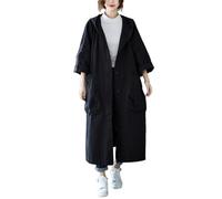 LCDIUDIU Black Oversized Lightweight Long Trench Coats For Women With Hooded,Spring Autumn Cotton Transitional Jacket Windbreaker Casual Travel Hiking Parka Coat,Black,Fit S,5Xl