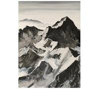 LCDIUDIU Canvas Wall Art Hand Painted Abstract Landscape Oil Painting, Modern Black White Texture Snow Mountain Scenery Unframed Artwork for Living Room Office Home Decor 50X70Cm(20X28Inch)