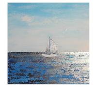 LCDIUDIU Canvas Wall Art Hand Painted Abstract Landscape Oil Painting, Modern Blue Sky Sailboats On The Sea Scenery Unframed Artwork for Living Room Office Home Decor 60X60Cm(24X24Inch)