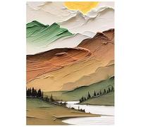 LCDIUDIU Canvas Wall Art Hand Painted Abstract Landscape Oil Painting, Modern Colorful Thick Texture Mountain Sunrise River Unframed Artwork for Living Room Office Home Decor 150X220Cm(60X88Inch)