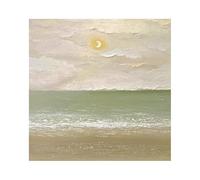 LCDIUDIU Canvas Wall Art Hand Painted Abstract Landscape Oil Painting, Modern Green Sea Texture Clouds Moon Scenery Unframed Artwork for Living Room Office Home Decor 80X80Cm(32X32Inch)