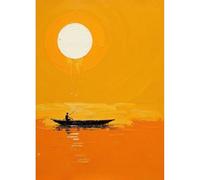 LCDIUDIU Canvas Wall Art Hand Painted Abstract Landscape Oil Painting, Orange Texture Sunrise Sea Boat Modern Texture Artwork Unframed for Living Room Bedroom Office Home Decor 100X150Cm(40X60Inch)
