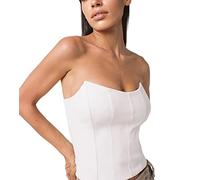 LCDIUDIU Corsets For Women,Women Bustier Corset Top Steampunk Solid Color White Pu Leather Summer Slim Strapless Boned Corsets Push Up Crop Tops Bra Backless Camis Vest For Clubwear Party,S