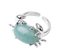 LCDIUDIU Crab Shaped Animal Natural Stone Rings, Silver Inlay Energy Brown Sand Gemstone Rings Open Adjustable Finger Circlet Thumb Band Reiki Jewelry Gift for Her Girlfriend Green Aventurine