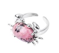 LCDIUDIU Crab Shaped Animal Natural Stone Rings, Silver Inlay Energy Brown Sand Gemstone Rings Open Adjustable Finger Circlet Thumb Band Reiki Jewelry Gift for Her Girlfriend Line Rhodonite