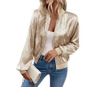 LCDIUDIU Cropped Bomber Jacket Women, Gold Long Sleeve Zip Up Cardigan Baseball Jacket Spring Casual Lightweight Party Daily Coat Pilot Aviator Top Gold L
