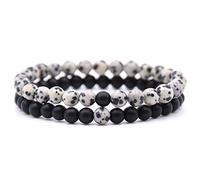 LCDIUDIU Crystal Bracelet,2Pcs Natural Stone Dalmatians Jasper Crystal Bracelet Couple Charm Stretch Beaded Anxiety Bracelet Yoga Energy Gemstones Beads Bangle Jewelry For Men Women Gift