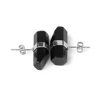 LCDIUDIU Dangle Earrings, Women'S Studs Earrings, Obsidian Stone Natural Crystal Geometric Crystal Pillar Energy Gemstone Ear Studs Earings Elegant Stud Jewellery Gifts For Mum Girls