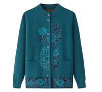 LCDIUDIU Fleece Lined Cardigans For Women,Middle-Aged And Elderly Women'S Knit Cardigan Vintage Flower Long Sleeve Button Cardigan Sweaters Warm Sherpa Knit Coat Winter Jacket,Teal,Xl