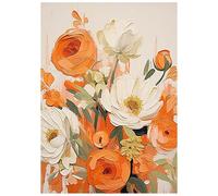 LCDIUDIU Flower Oil Paintings On Canvas, Modern Abstract Orange Texture Flower Clusters Hand Painted Artwork Unframed Wall Art for Dining Room Office Home Decor 120X180Cm(48X72Inch)
