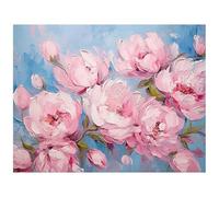LCDIUDIU Flower Oil Paintings On Canvas, Modern Abstract Pink Blooming Peony Flowers Hand Painted Artwork Unframed Wall Art for Dining Room Office Home Decor 60X90Cm(24X48Inch)