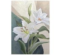 LCDIUDIU Flower Oil Paintings On Canvas, Modern Abstract White Lily Flower Leaves Flowers Hand Painted Artwork Unframed Wall Art for Dining Room Office Home Decor 70X100Cm(28X40Inch)
