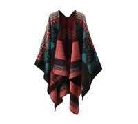 LCDIUDIU Geometric Totem Shawl Ponchos for Women, Retro Red Cashmere Feel Open Front Knitted Cape Autumn Winter Warm Scarf Blanket One-Piece Knit Wrap Cardigan Ethnic Shawl Tops Blue Red