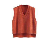 LCDIUDIU Gilet,Women’S V Neck Sweater Vest Beige Solid Color Short Irregular Hem Design Classic All-Match Sleeveless Knitted Gilets Waistcoat Preppy Style Jumper Uniform Tank Top,Orange, L