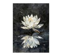 LCDIUDIU Hand Painted White Water Lily Oil Painting, Unframed Thick Texture Lotus With Reflection Canvas Wall Art Painting for Living Room Bedroom Contemporary Home Decor 150X220Cm(60X88Inch)